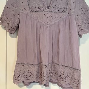 KNOX ROSE Lilac Eyelet Short Sleeve Top